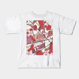 Polka Dots and Roses - Pink, Red, White, Black - Abstract Mixed Torn Paper Collage Kids T-Shirt